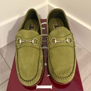 Gucci Olive Loafers with Silver Accents